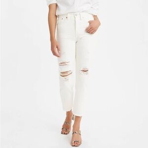 Levi’s Wedgie White Distressed High-Rise Crop Straight Leg Jeans BNWT